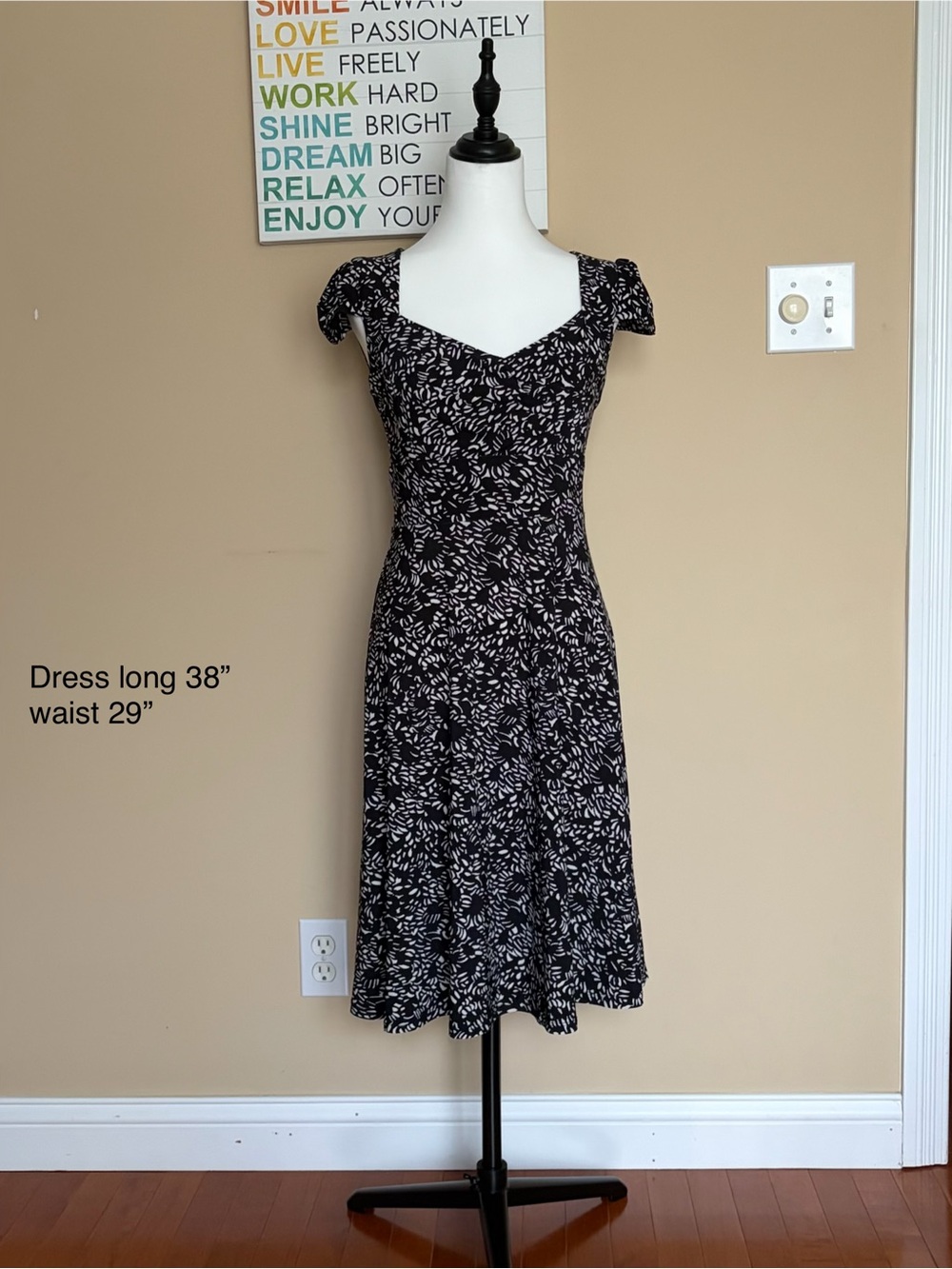 Chaps Black and White Floral Midi Dress